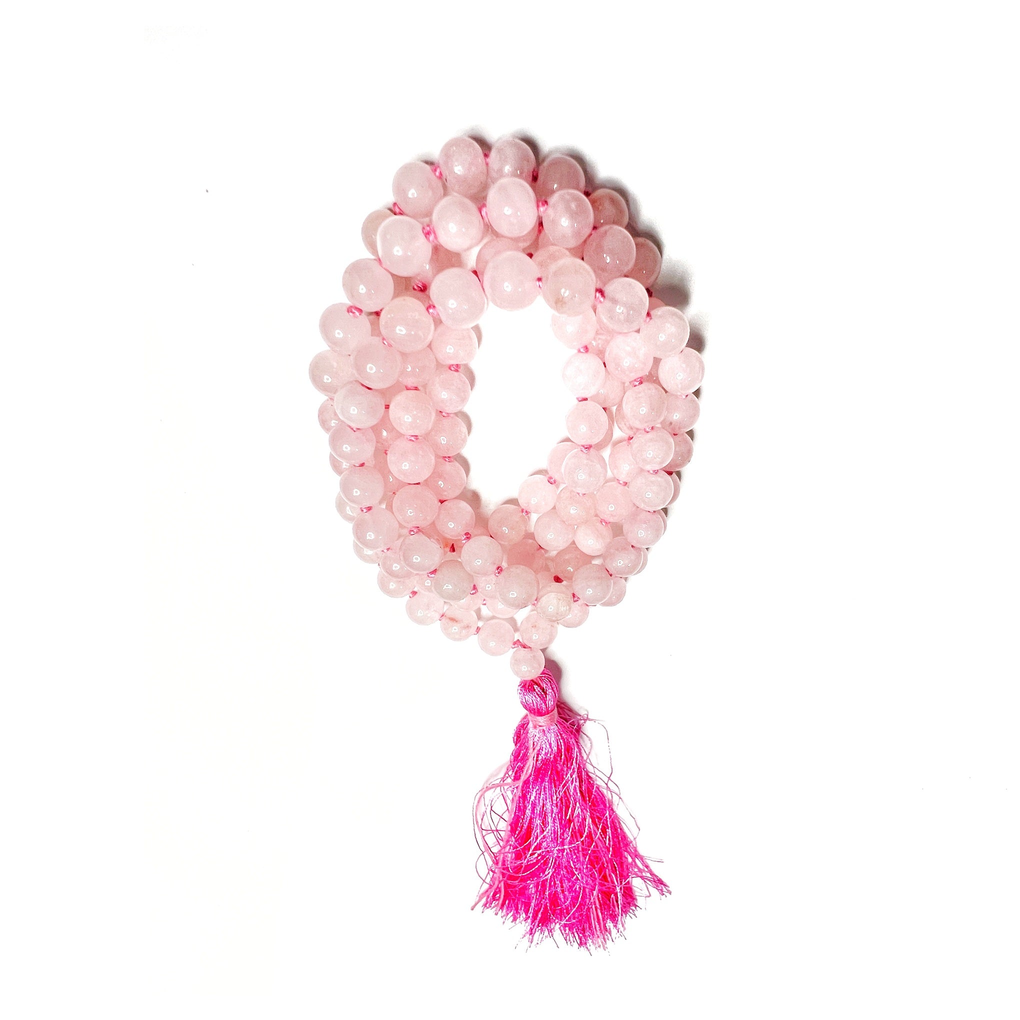 108 CERTIFIED ROSE QUARTZ PRAYER BEADS NATURAL CRYSTAL MEDITATION