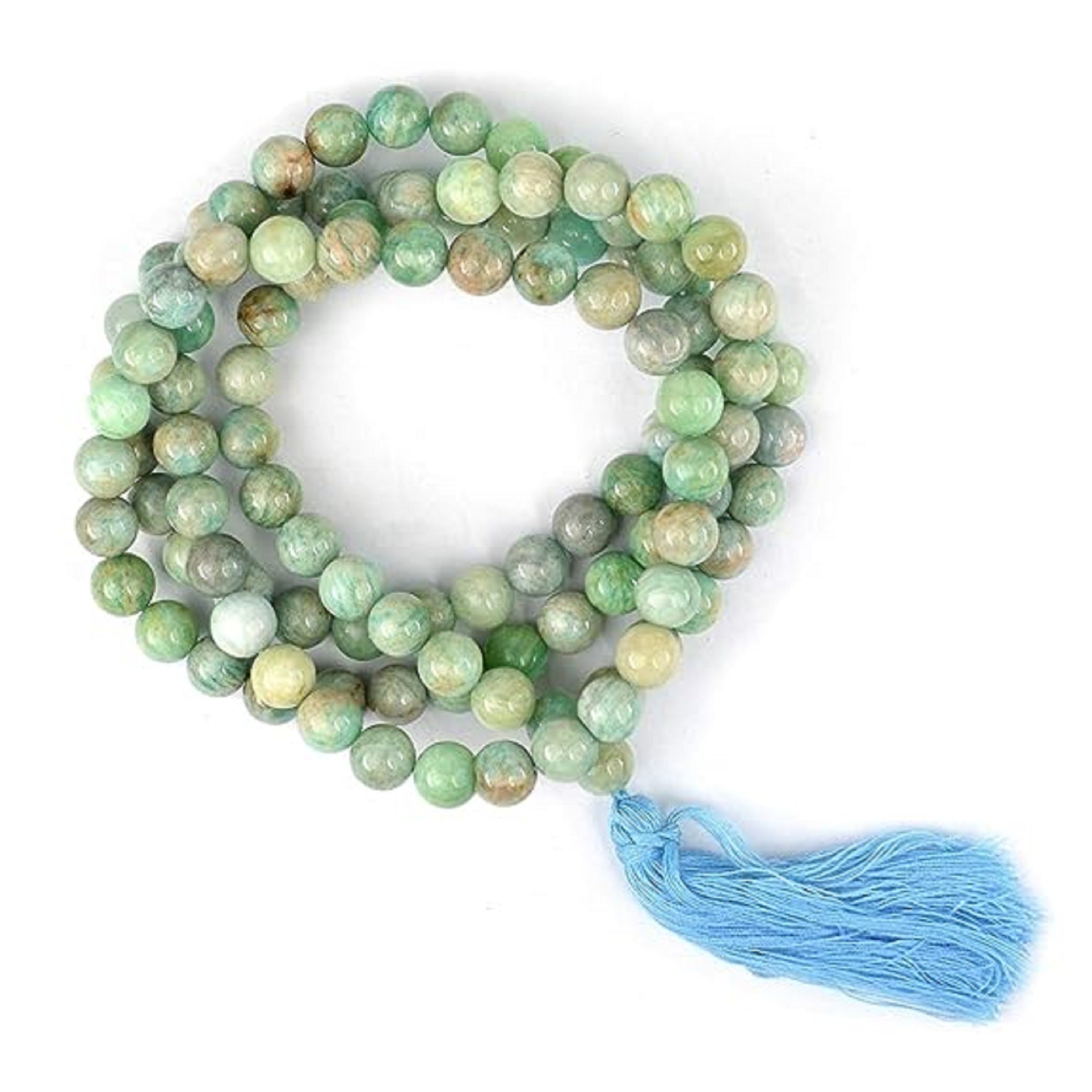 Healing Natural Amazonite top Rhodonite 108 Bead Mala Spiritual Meditation Necklace