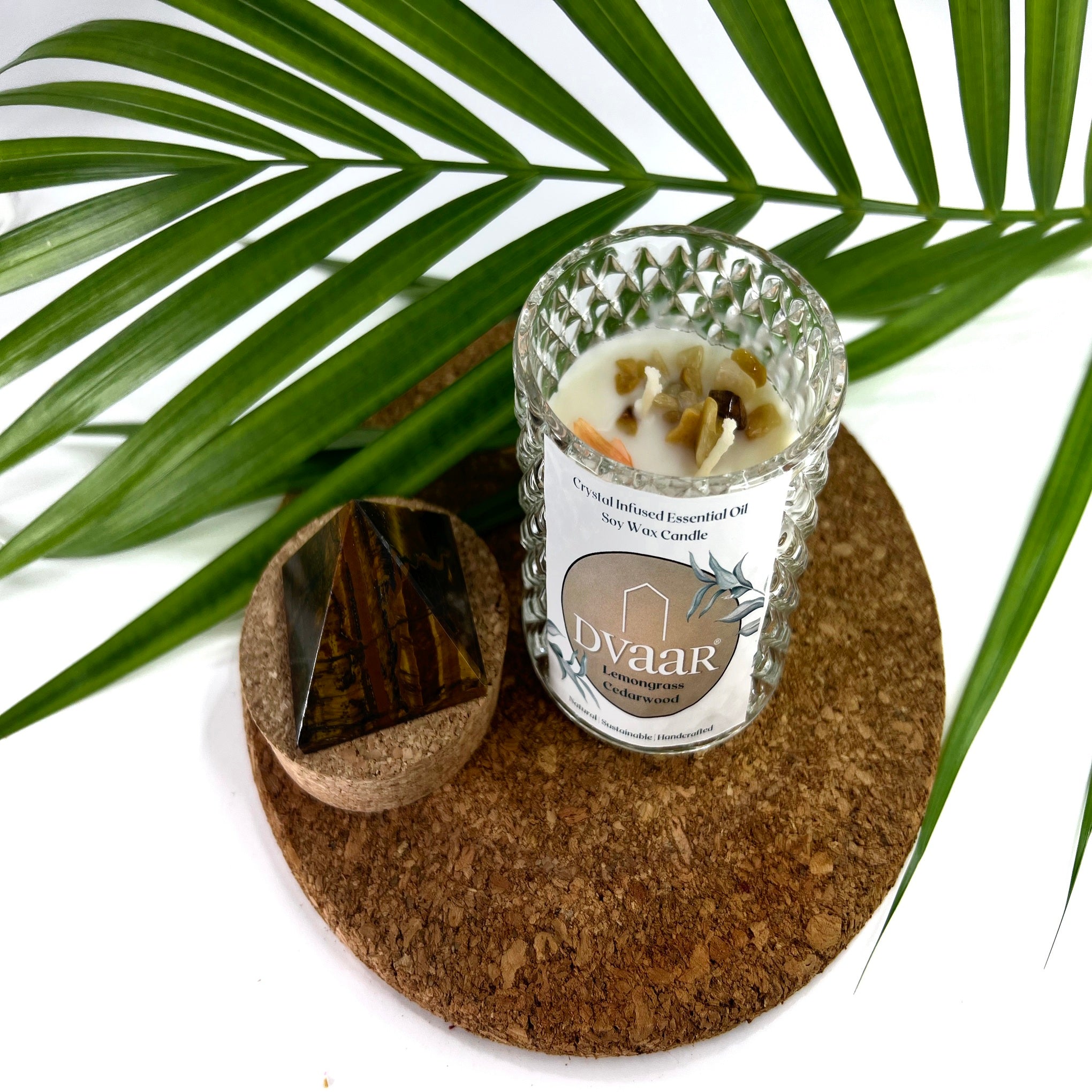 DVAAR SOYA WAX CANDLES SCENTED AROMATHERAPY MEDITATION HAND CRAFTED WITH NATURAL OILS CRYSTALS with GLASS JAR 280 GMS. FRAGRANCE-Lemon grass