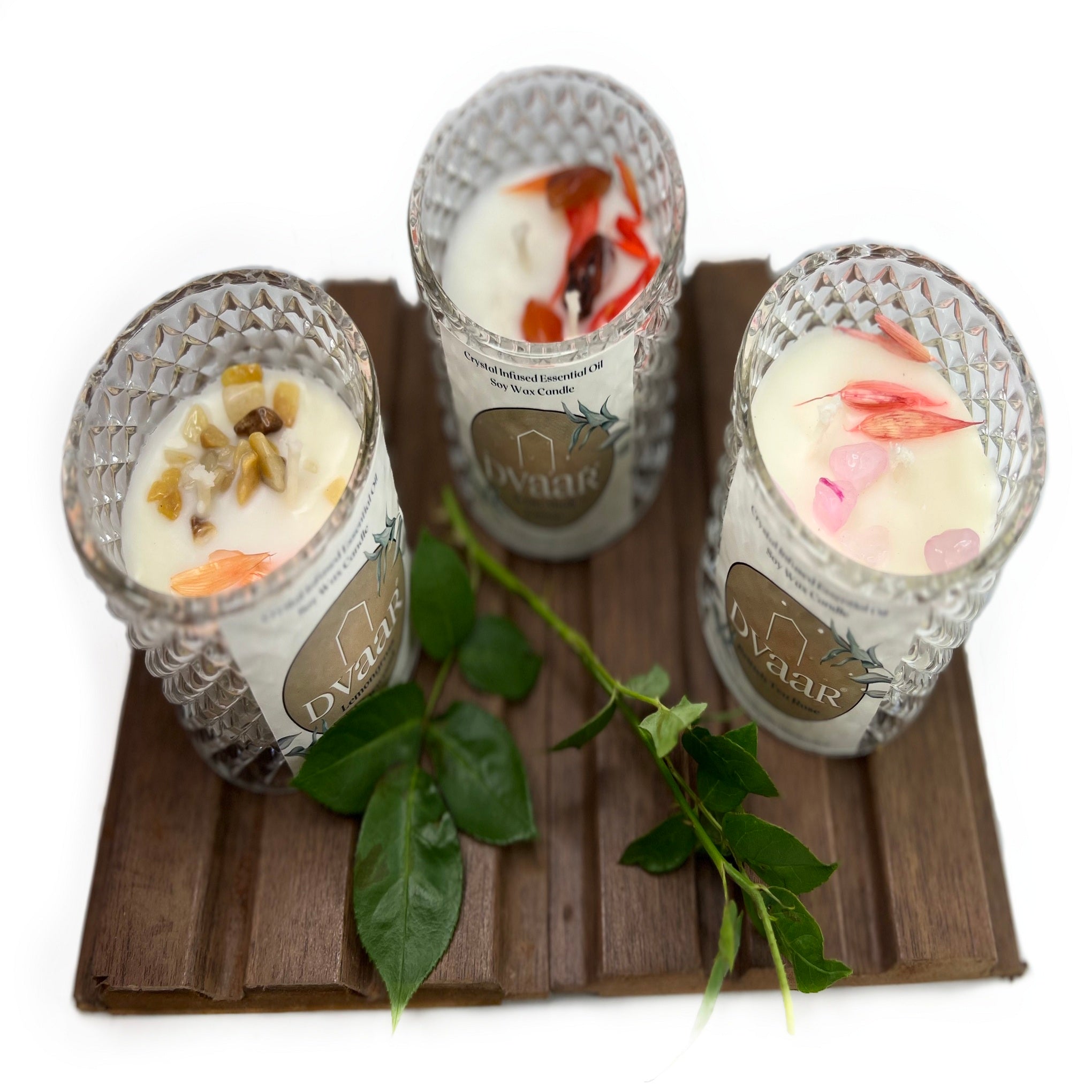 DVAAR SOYA WAX CANDLES SCENTED AROMATHERAPY MEDITATION HAND CRAFTED WITH NATURAL OILS CRYSTALS with GLASS JAR 280 GMS. FRAGRANCE-Lemon grass