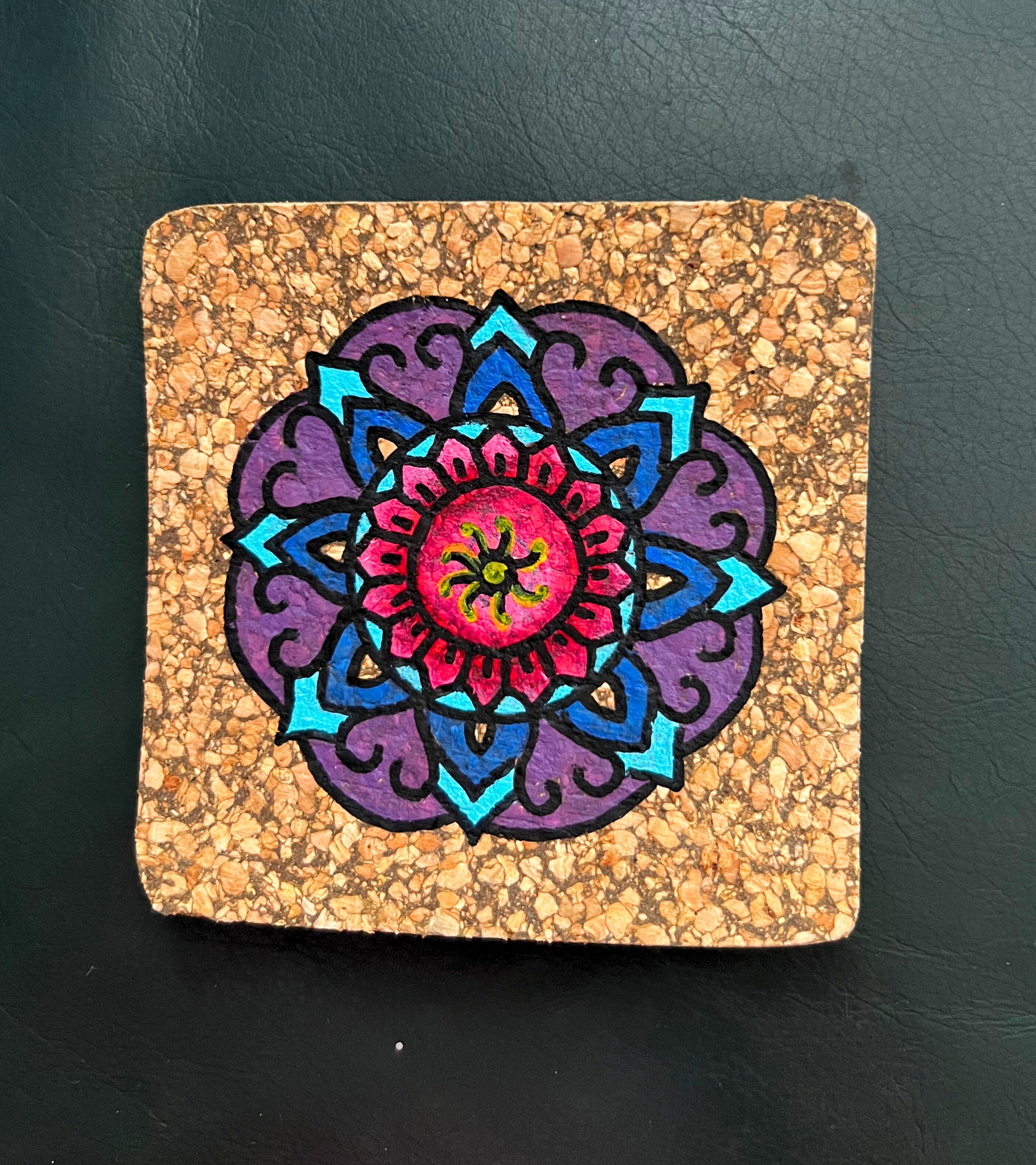 HAND PAINTED NATURAL CORK COASTERS HANDCRAFTED SET OF 4 CUSTOMIZED GIFT