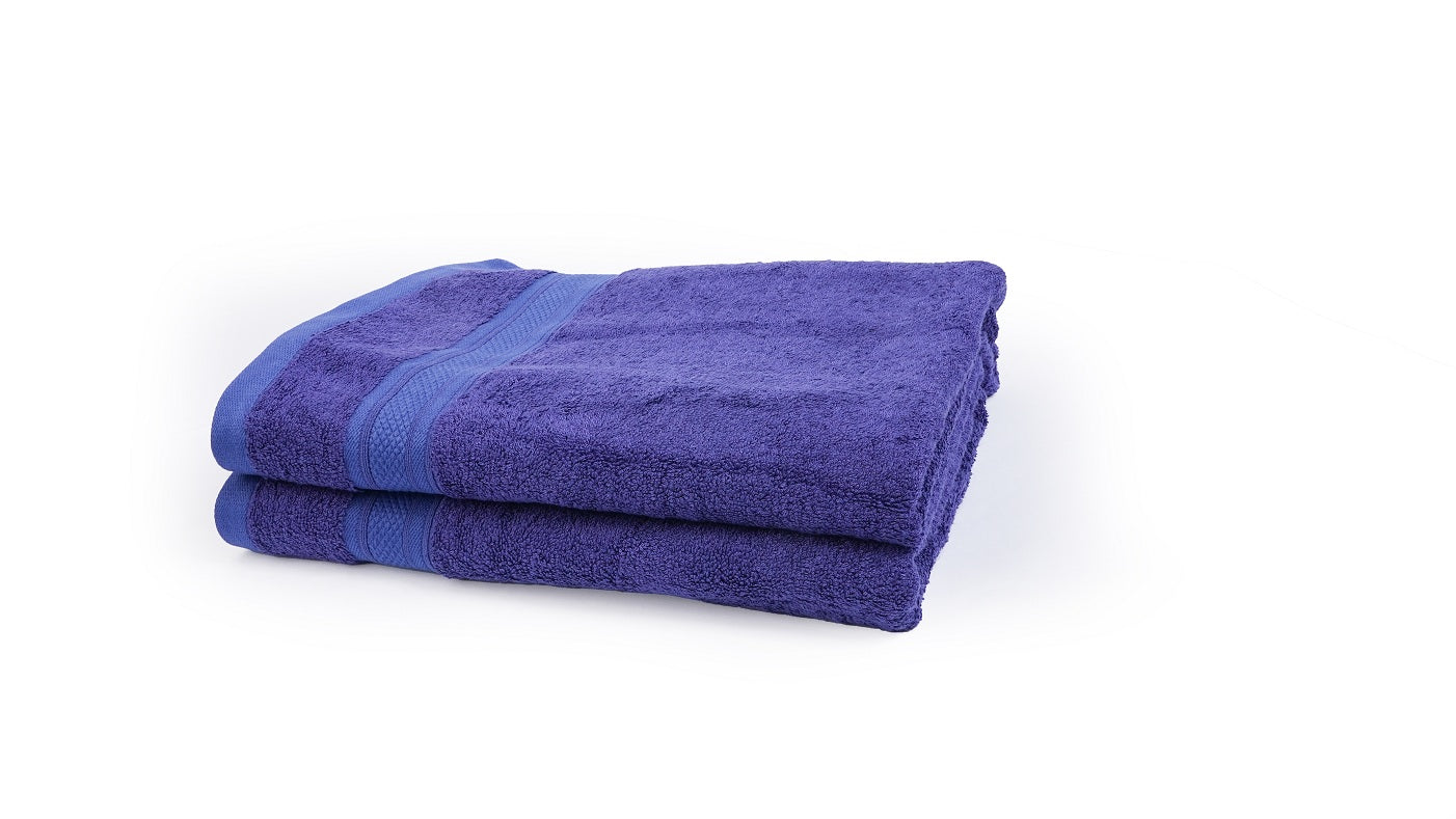 THE KARIRA COLLECTION - BAMBOO COTTON BATH TOWELS AND HAND TOWELS ECO-FRIENDLY MEN WOMEN CHILDREN ANTIBACTERIAL 600 GSM SET OF 2 FESTIVE BLUE