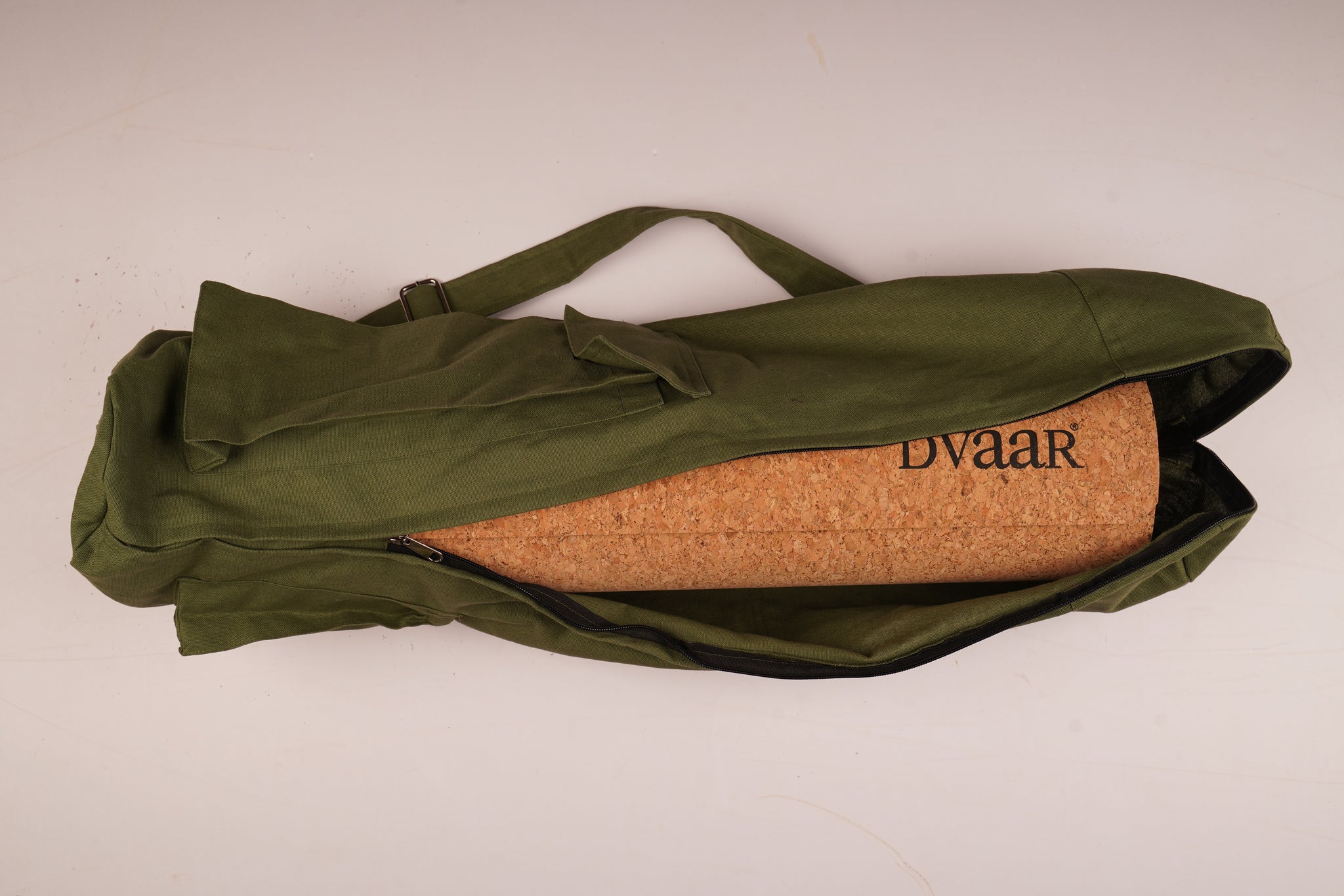 GREEN YOGA MAT BAG WITH COTTON ADJUSTABLE STRAPS ECO-FRIENDLY MULTIPLE POCKETS